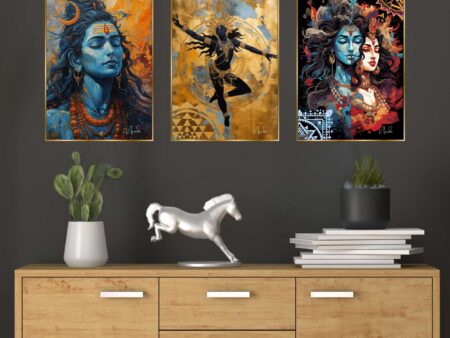 Set of Three Wall Paintings for Wall Dacoration Golden Framed Wall Paintings for Living Room & Bedroom Wall Art for Home Decoration & Office Wall Décor (24x18 inch CH-GD3-2)