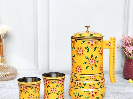 Aluminium Jug Set with 2 Glass Tumblers - 21 cm for kitchen décor ,Table Top , And Home Decoration