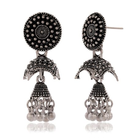 Women Traditional Silver AZ838-OXidised Jhumka Set | German Silver Chand Baliyan & Jhumkas Earrings for Women | Birthday & Anniversary Gift -AZ838-OX-ER51