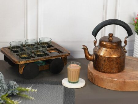 HandPainted Alluminium  Tea Kettle with 6 Glasses and Wooden Tray For Home Décor , Tea Party , Serving