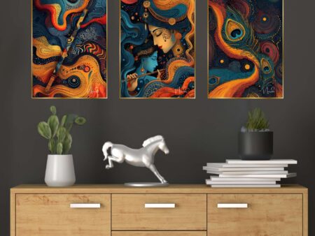Set of Three Wall Paintings for Wall Dacoration Golden Framed Wall Paintings for Living Room & Bedroom Wall Art for Home Decoration & Office Wall Décor (24x18 inch CH-GD3-3)