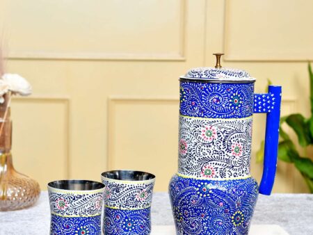 Aluminium Jug Set with 2 Glass Tumblers - 21 cm for kitchen décor ,Table Top , And Home Decoration