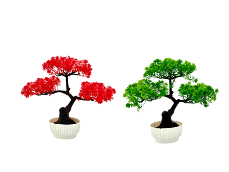 Artificial Red and Green for Home Decorarion Tree with Pot for Home Center Livingroom Table Shelf Entrance Office (Pack Of 2) (RV-AP13)