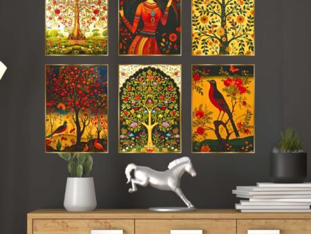Set of Six Wall Paintings for Wall Dacoration Golden Framed Wall Paintings for Living Room & Bedroom Wall Art for Home Decoration & Office Wall Décor (17x13 inch CH-GD6-6)