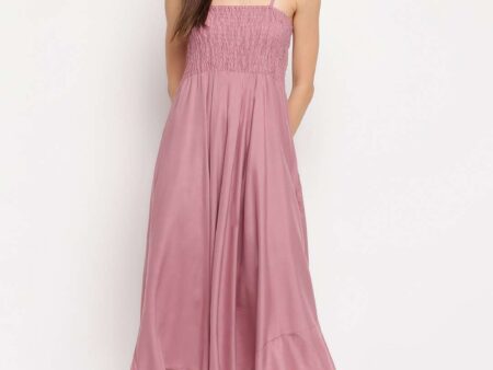 Women's Viscose Rayon Solid Shoulder Straps Sleeveless Flared Gown Drees (MAUVE)