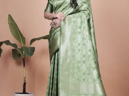 Light Green Banarasi Silk Saree with Golden Zari | Wedding, Festive & Traditional Wear | Elegant Designer Saree