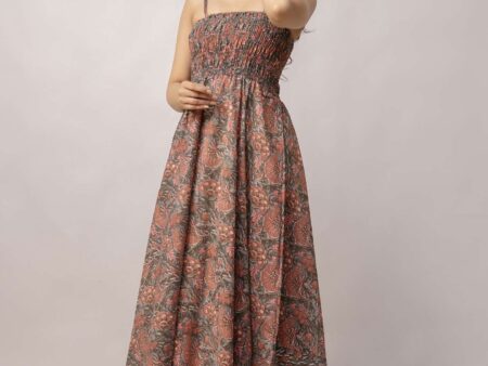 Women's Silk Printed Shoulder Straps Sleeveless Anarkali Gown Drees (Light Maroon-SUI)