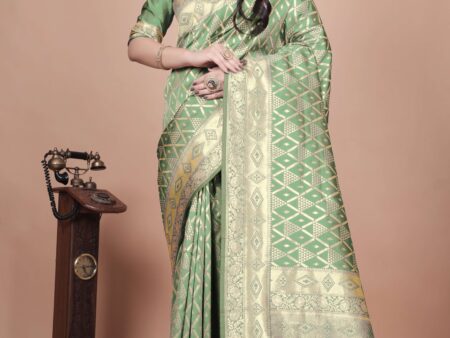 Emerald Green Banarasi Silk Saree with Silver Zari | Geometric & Floral Design | Wedding, Festive & Traditional Wear