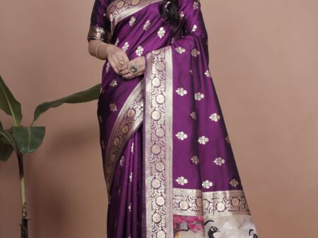 Royal Purple Banarasi Silk Saree with Golden Zari & Peacock Pallu | Wedding, Festive & Traditional Wear