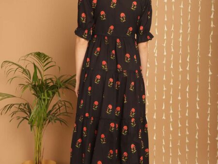 Women's Cotton Printed Fit & Flare Anarkali Gown Midi Dress