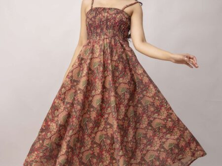 Women's Silk Printed Shoulder Straps Sleeveless Anarkali Gown Drees