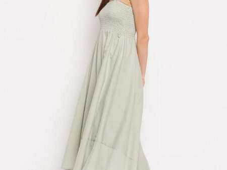 Women's Viscose Rayon Solid Shoulder Straps Sleeveless Flared Gown Drees (Light Grey)