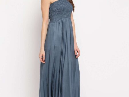 Women's Viscose Rayon Solid Shoulder Straps Sleeveless Flared Gown Drees (Grey)