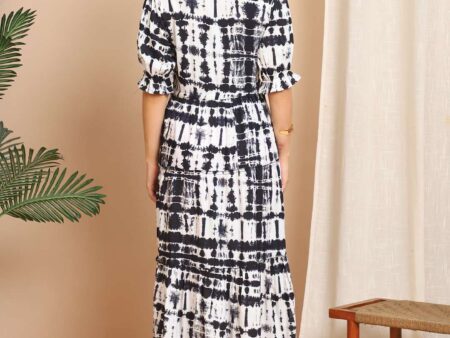 Women's Cotton Printed Fit & Flare Anarkali Gown Midi Dress(Black White)