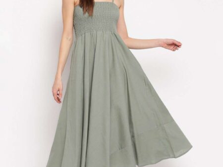 Women's Viscose Rayon Solid Shoulder Straps Sleeveless Flared Gown Drees (Pista)