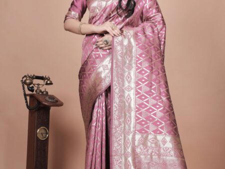Mauve Banarasi Silk Saree with Silver Geometric & Floral Zari | Wedding & Festive Wear | Elegant Designer Saree